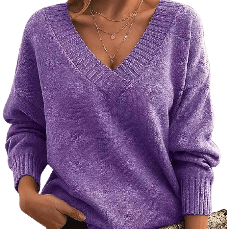 Hazel | Soft-Knit Deep V-Neck Sweater, Slouchy Oversized Pullover