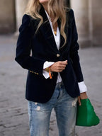 Julia | Women's Tailored Velvet Blazer with Lapel Collar, Hip-Length