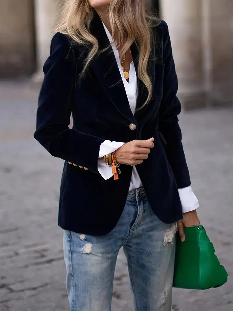 Julia | Women's Tailored Velvet Blazer with Lapel Collar, Hip-Length