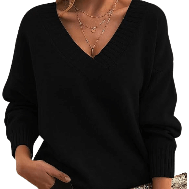 Hazel | Soft-Knit Deep V-Neck Sweater, Slouchy Oversized Pullover
