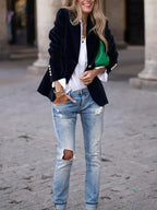 Julia | Women's Tailored Velvet Blazer with Lapel Collar, Hip-Length