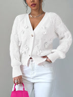 Elowen | Women's Bow Detail V Neck Knit Cardigan