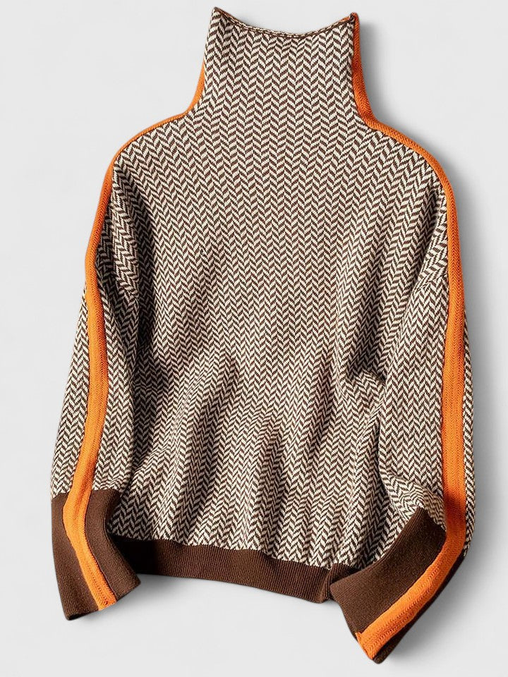 Harriet | Cosy Chevron Knit High Neck Winter Jumper