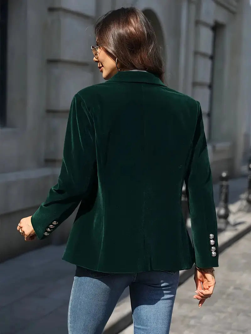 Julia | Women's Tailored Velvet Blazer with Lapel Collar, Hip-Length