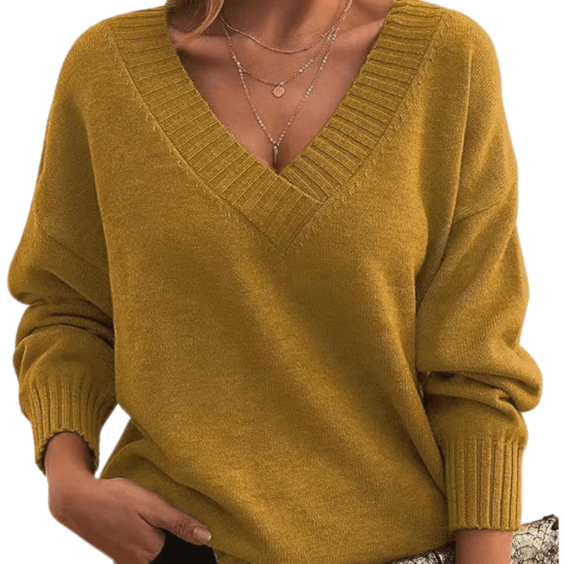 Hazel | Soft-Knit Deep V-Neck Sweater, Slouchy Oversized Pullover