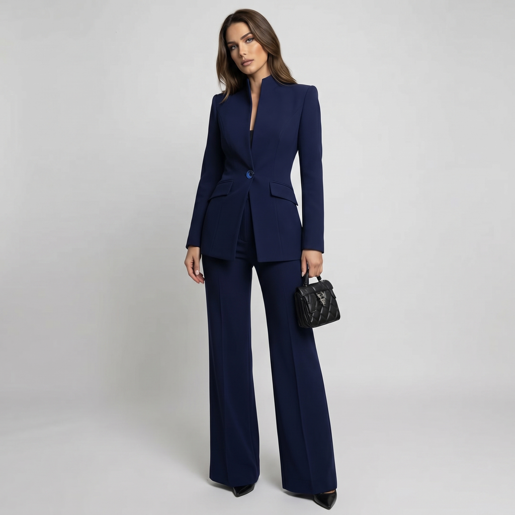 High Collar Blazer Trouser Set