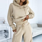 Effortless Cropped Hoodie Two Piece Set for Women with Drawstring Wide Leg Relaxed Casual Style