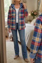 Aurelia Hooded Plaid Denim Trim Shacket