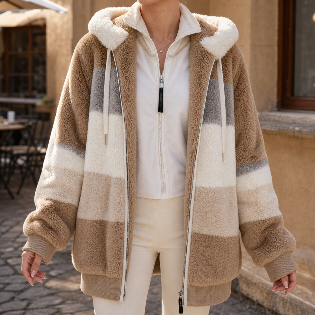 Ambre Colour Block Teddy Jacket