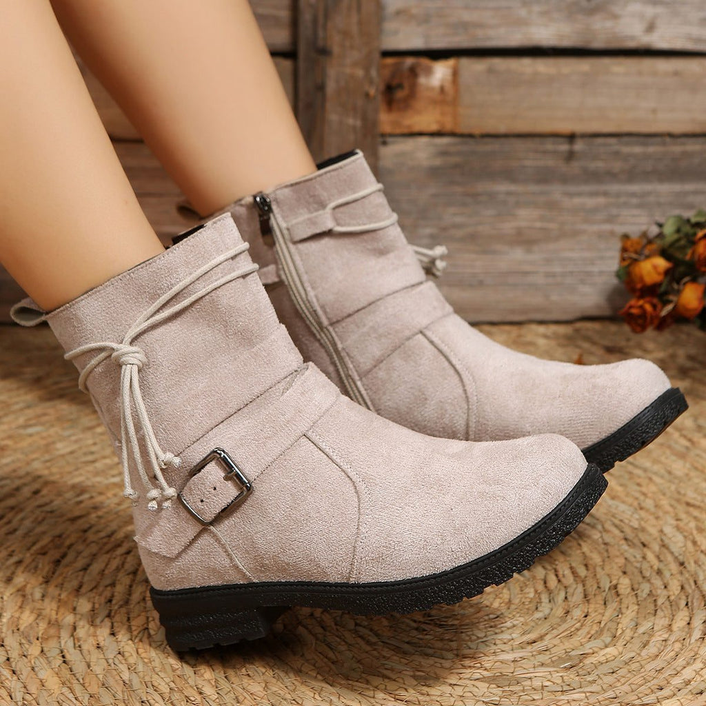 Mythili | Suede Ankle Boots with Side Zip and Buckle for Women