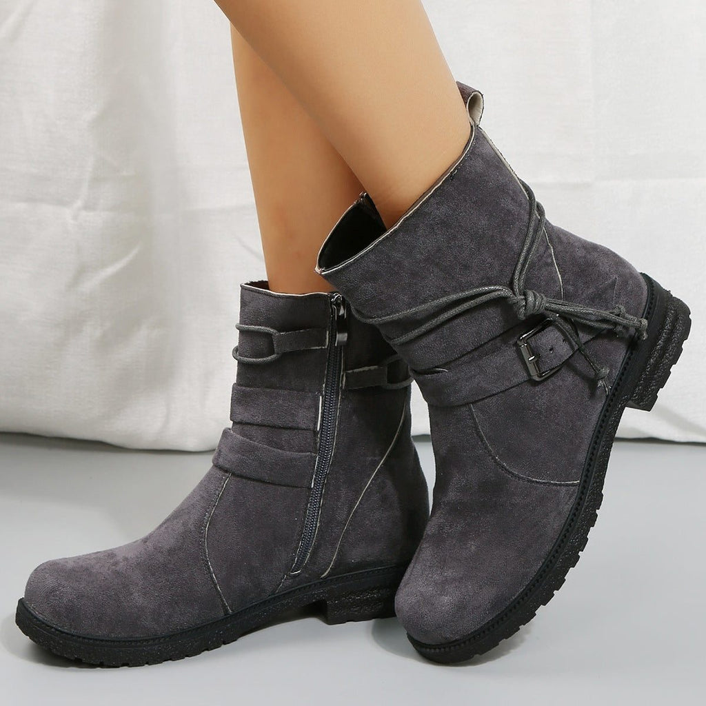 Mythili | Suede Ankle Boots with Side Zip and Buckle for Women