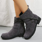 Mythili | Suede Ankle Boots with Side Zip and Buckle for Women