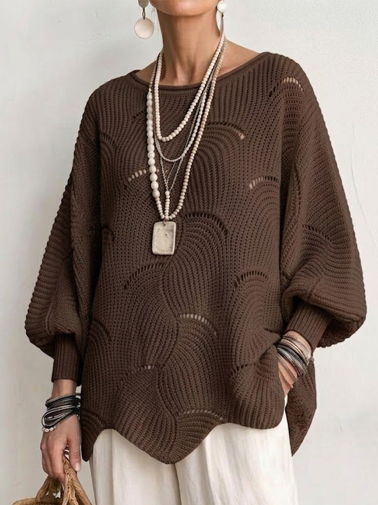 Thira | Women's Openwork Wave Stitch Pointelle Oversized Sweater