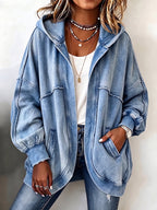 Cozy Vintage-Washed Hooded Sweatshirt Jacket