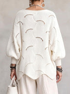 Thira | Women's Openwork Wave Stitch Pointelle Oversized Sweater