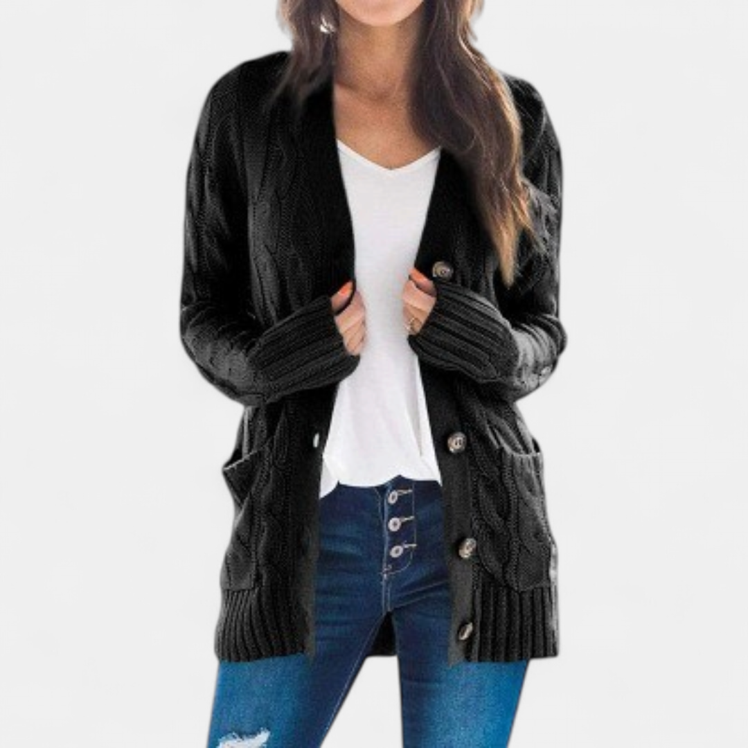 ANIKA | Women's Oversized Cable Knit Button Cardigan Sweater