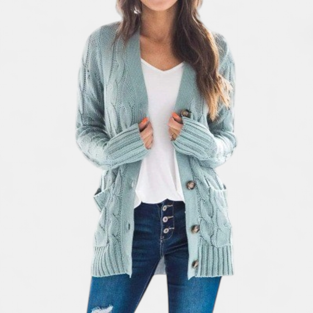 ANIKA | Women's Oversized Cable Knit Button Cardigan Sweater