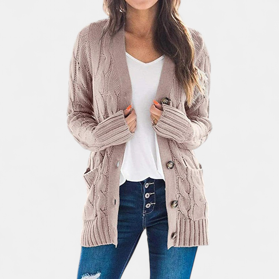 ANIKA | Women's Oversized Cable Knit Button Cardigan Sweater