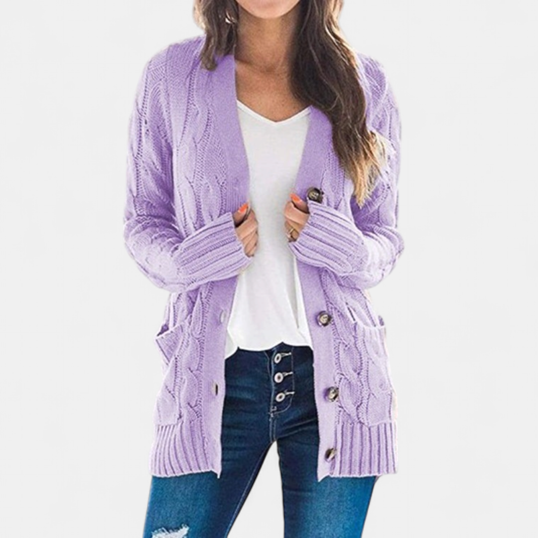 ANIKA | Women's Oversized Cable Knit Button Cardigan Sweater