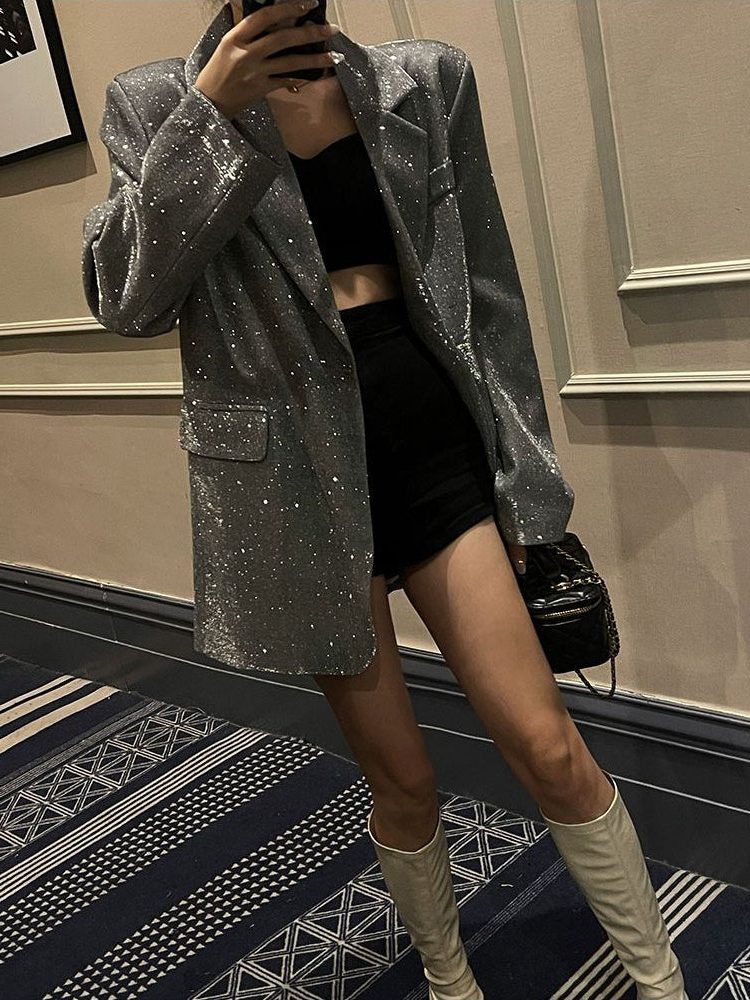 Priscilla | Sequin Oversized Blazer with Notch Lapel for Women