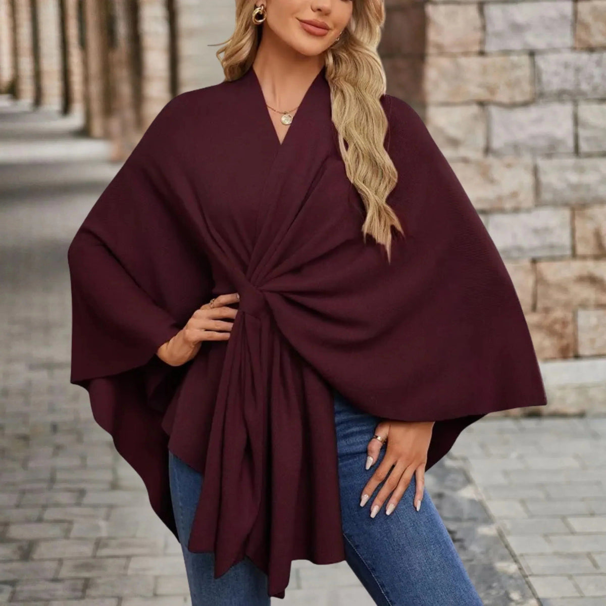 Reign | Draped Knit Poncho with Front Knot for Women