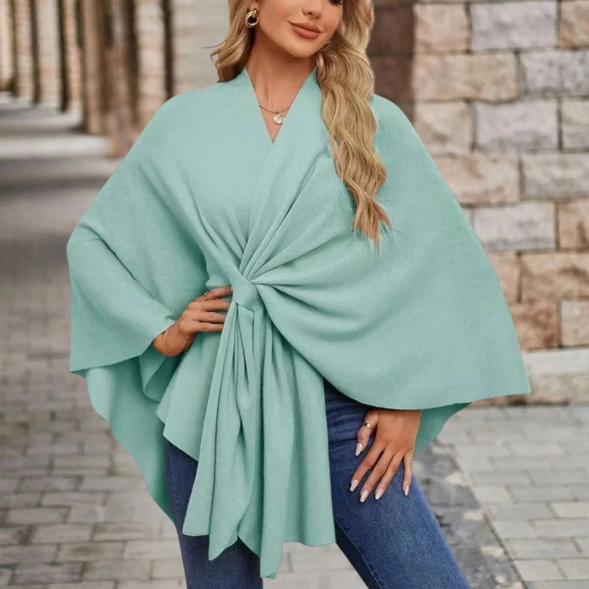 Reign | Draped Knit Poncho with Front Knot for Women