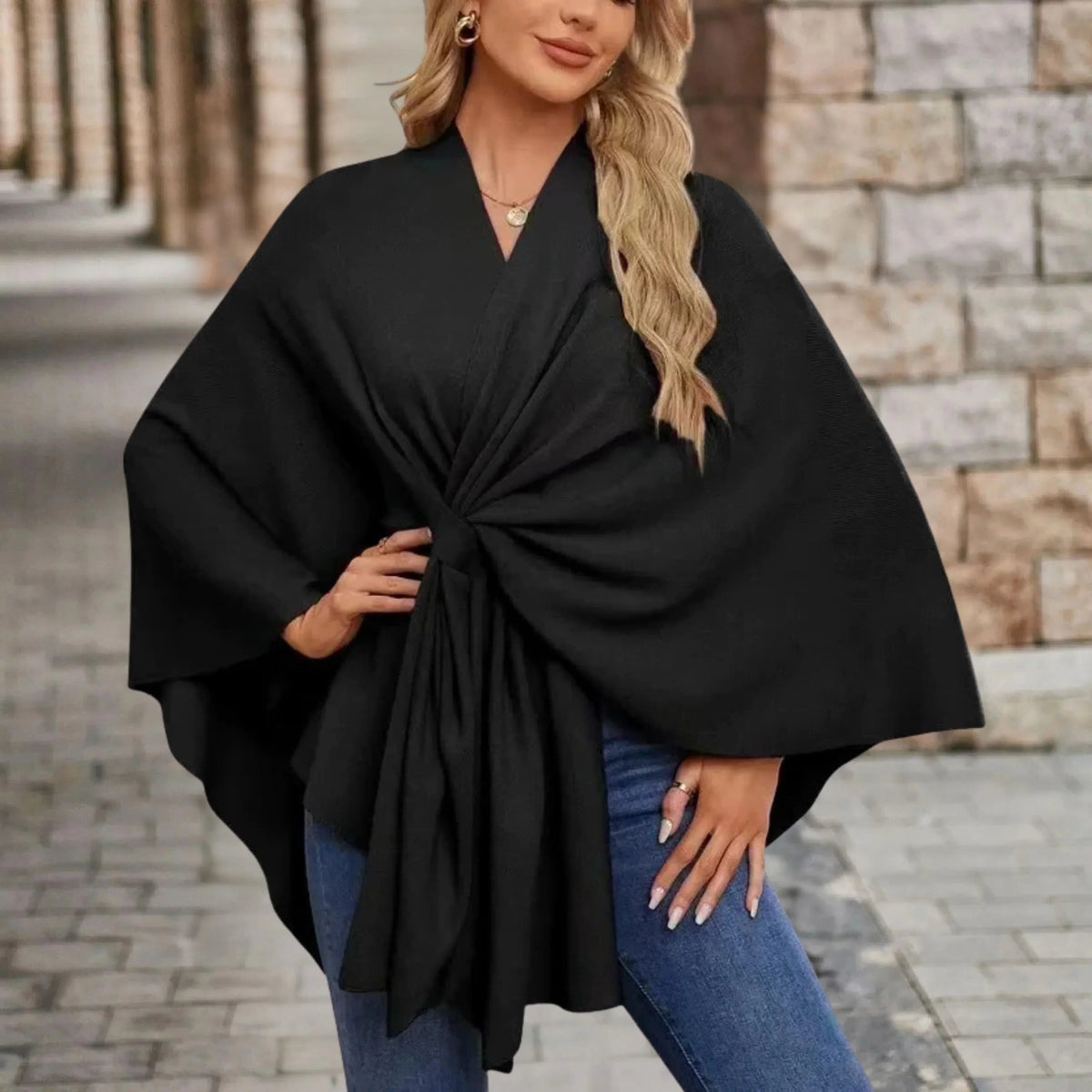 Reign | Draped Knit Poncho with Front Knot for Women