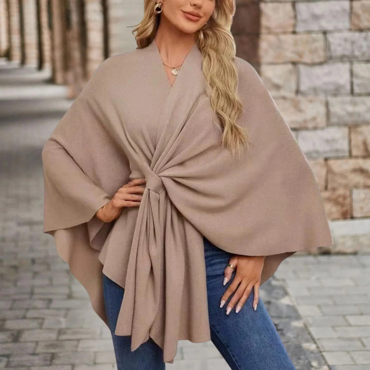 Reign | Draped Knit Poncho with Front Knot for Women