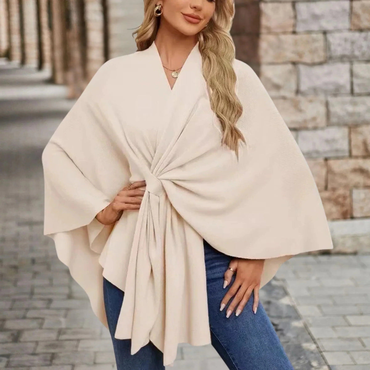 Reign | Draped Knit Poncho with Front Knot for Women