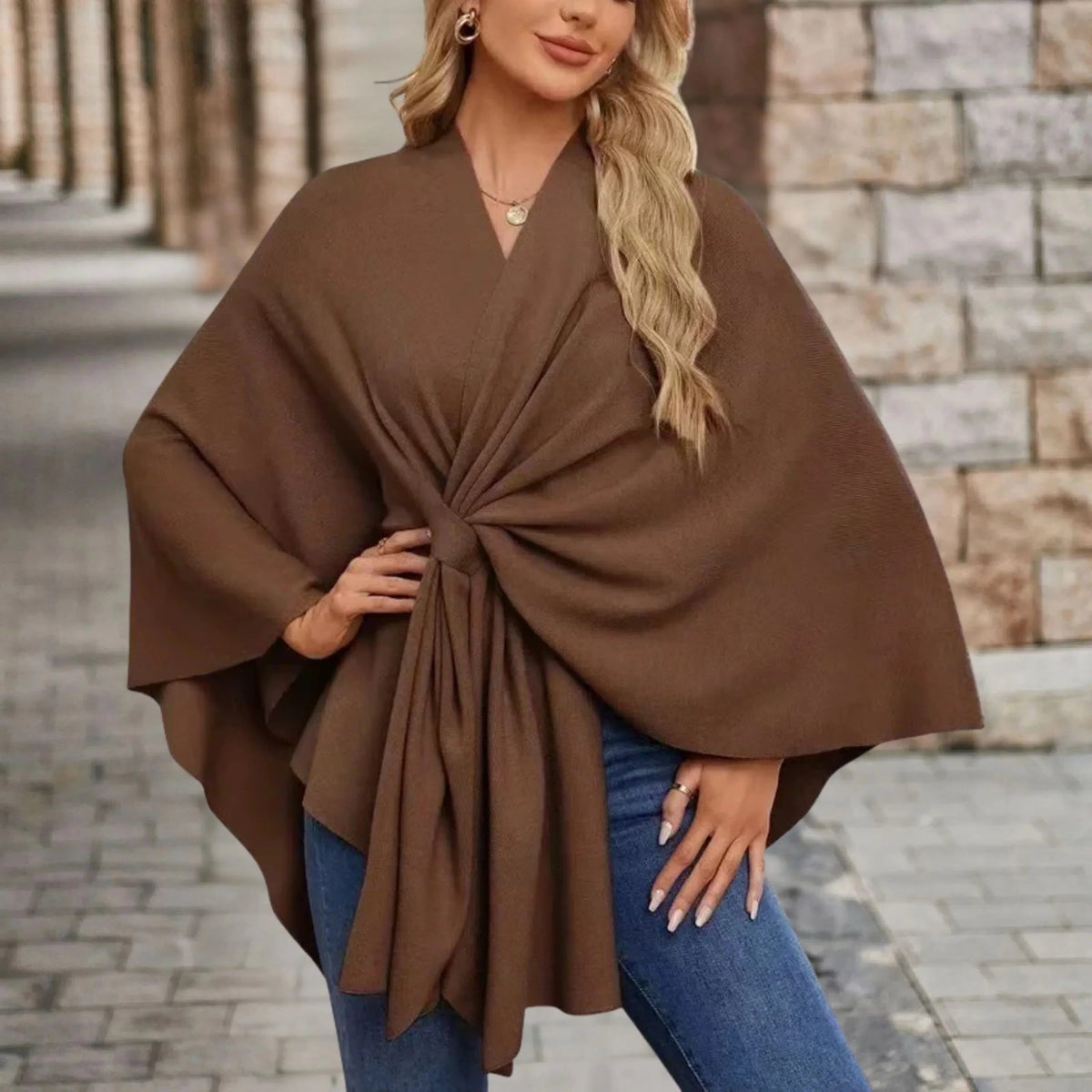 Reign | Draped Knit Poncho with Front Knot for Women