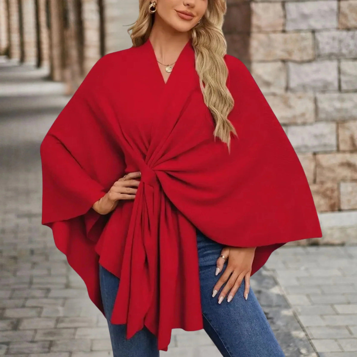 Reign | Draped Knit Poncho with Front Knot for Women