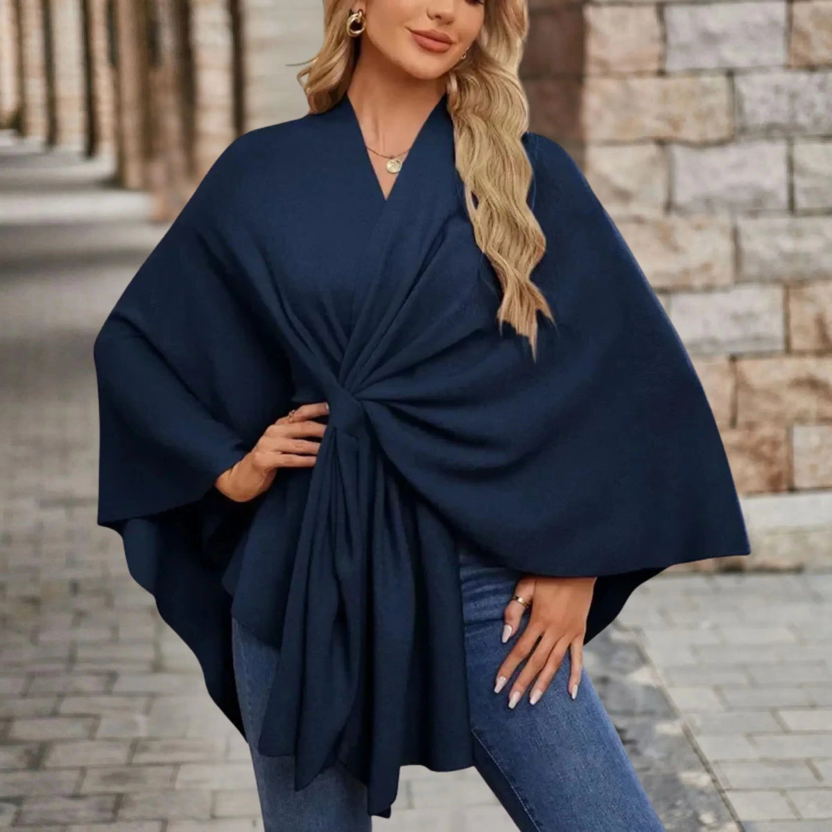 Reign | Draped Knit Poncho with Front Knot for Women