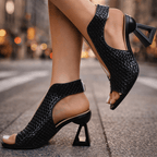 Roberta | Woven Sculpted Heel Sandals with Cutout and Ankle Strap