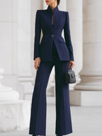 Vera - High-Collar Blazer and Wide-Leg Pants Set