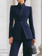 Vera - High-Collar Blazer and Wide-Leg Pants Set