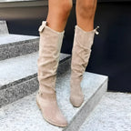 Suede Knee High Boots for Women with Block Heel and Slouch Detail