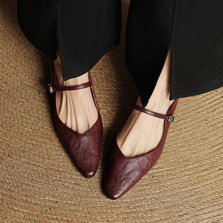 Layla | Women's Pointed-Toe Mary Jane Buckle-Strap Leather Mule Flats