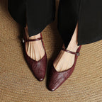 Layla | Women's Pointed-Toe Mary Jane Buckle-Strap Leather Mule Flats