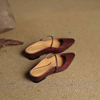 Layla | Women's Pointed-Toe Mary Jane Buckle-Strap Leather Mule Flats