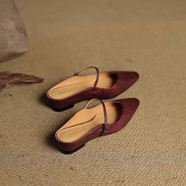 Layla | Women's Pointed-Toe Mary Jane Buckle-Strap Leather Mule Flats