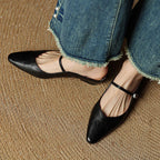 Layla | Women's Pointed-Toe Mary Jane Buckle-Strap Leather Mule Flats