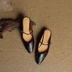 Layla | Women's Pointed-Toe Mary Jane Buckle-Strap Leather Mule Flats