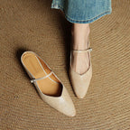 Layla | Women's Pointed-Toe Mary Jane Buckle-Strap Leather Mule Flats