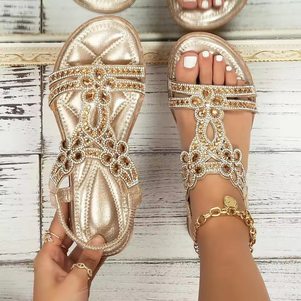 Victoria | Women's Rhinestone Embellished Boho Orthopedic Flat Sandals