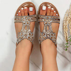 Victoria | Women's Rhinestone Embellished Boho Orthopedic Flat Sandals