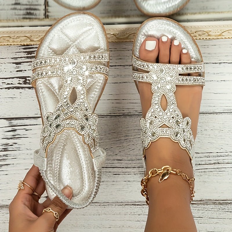 Victoria | Women's Rhinestone Embellished Boho Orthopedic Flat Sandals